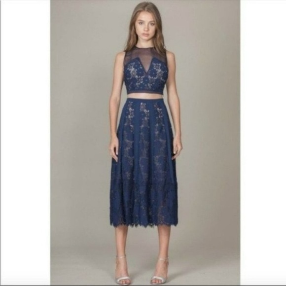 NWT Foxiedox atiqah two piece dress set navy skirt crop top lace midi - Picture 2 of 4